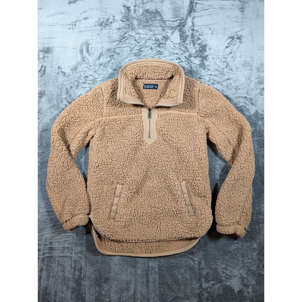 Abercrombie & Fitch Soft A&F Sherpa Quarter Zip Pullover Tan Camel Medium